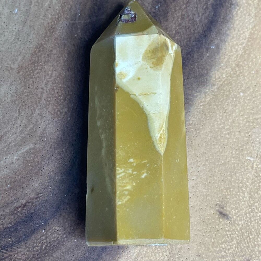 Mookaite jasper tower 6-sided yellow white druzy, anxiety helper